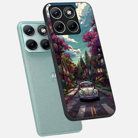 Vintage Street Drive phone case For Moto Edge 70 Fusion showing premium glass back cover with detailed artwork