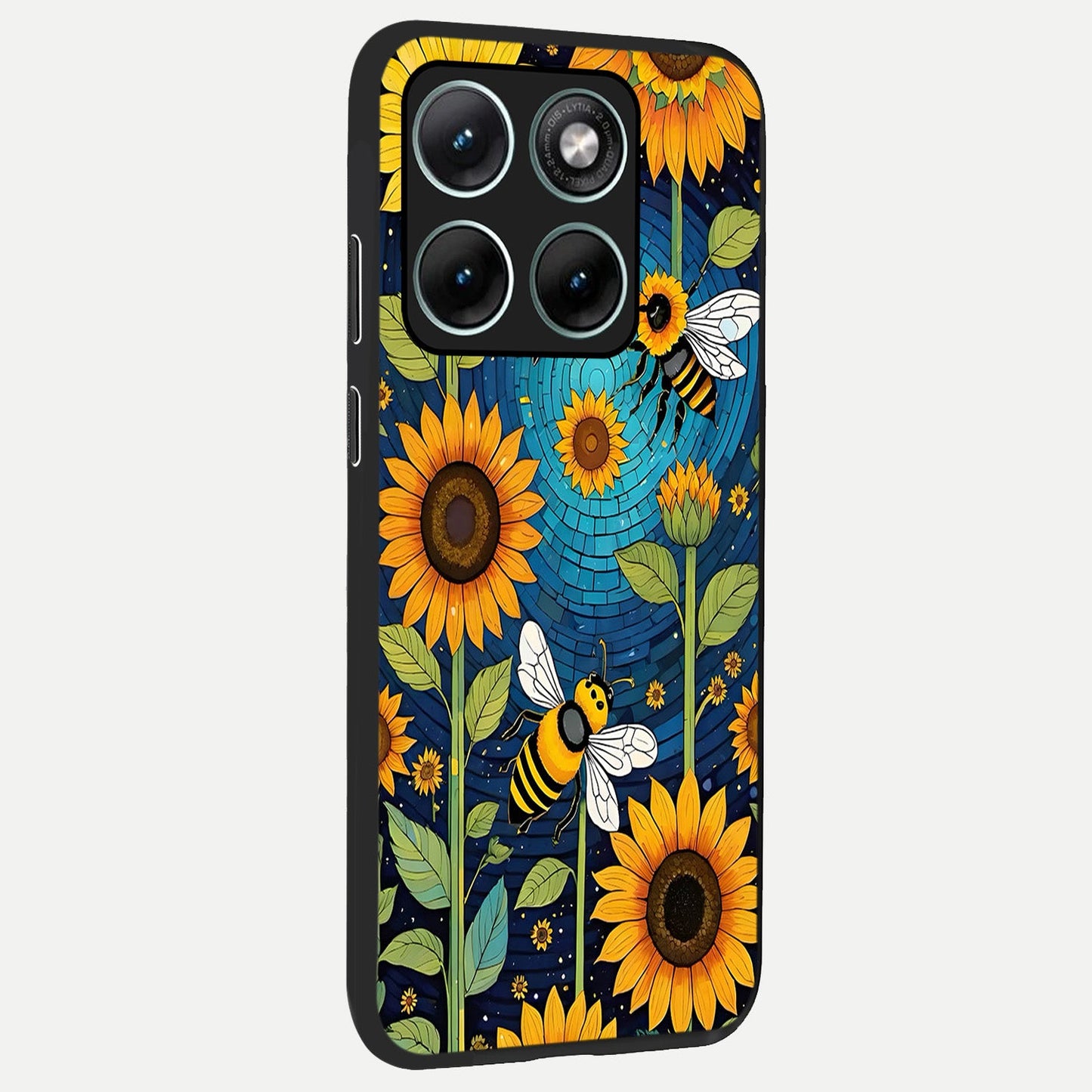 Bees And Sunflowers back cover For Moto Edge 70 Fusion slim fit glass case with vibrant aesthetic design