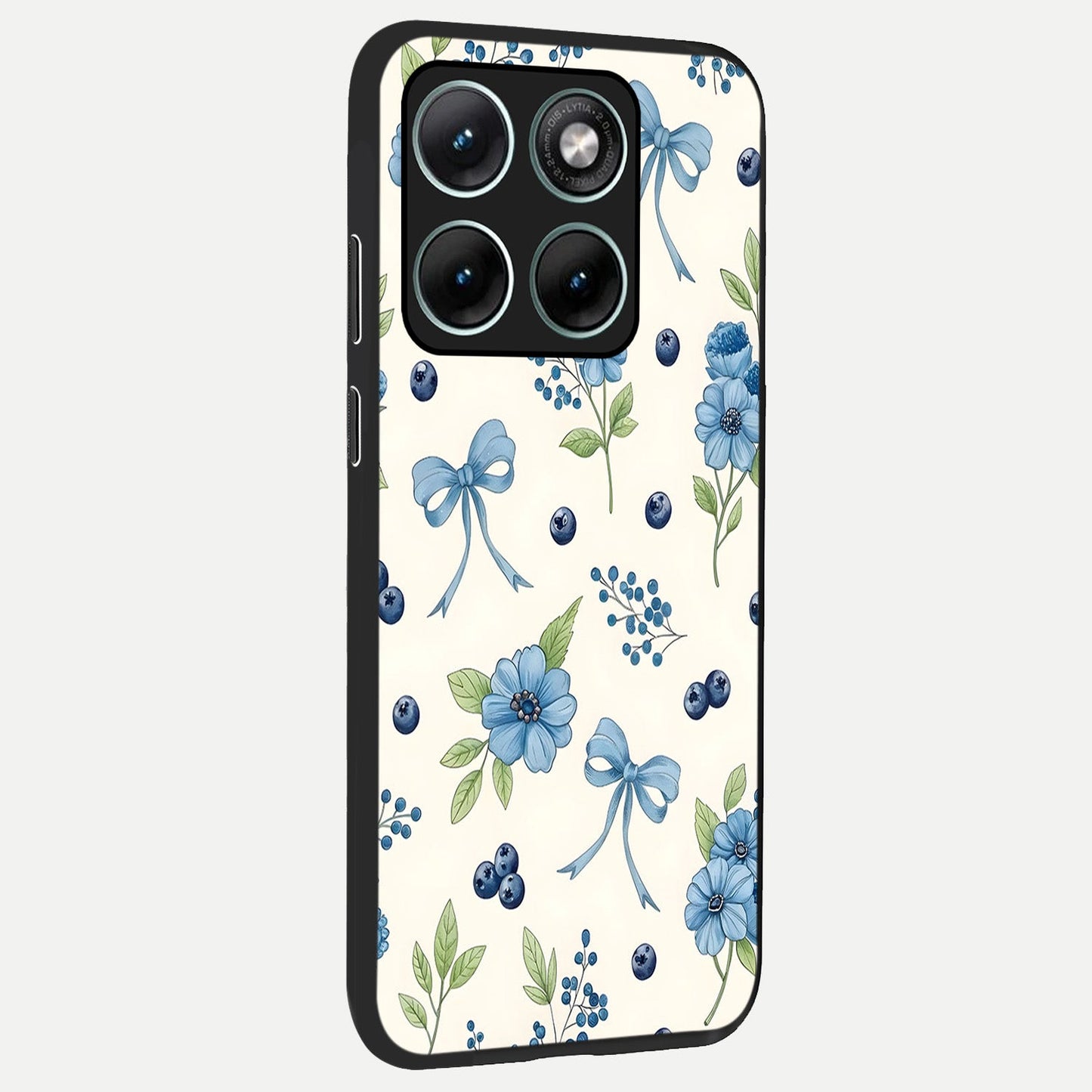 Blue Flower And Bow back cover For Moto Edge 70 Fusion slim fit glass case with vibrant aesthetic design