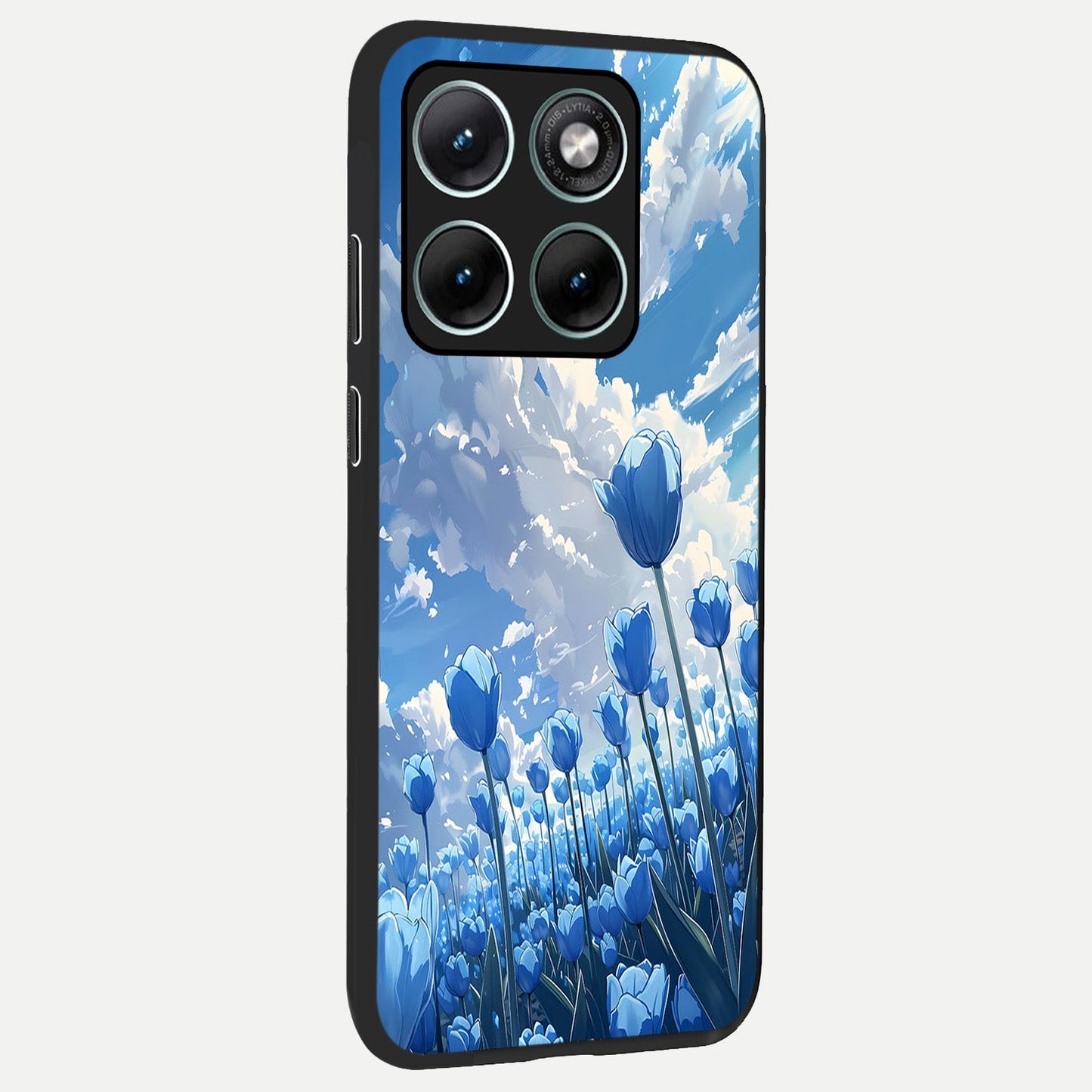 Blue Tulip Clouds back cover For Moto Edge 70 Fusion slim fit glass case with vibrant aesthetic design