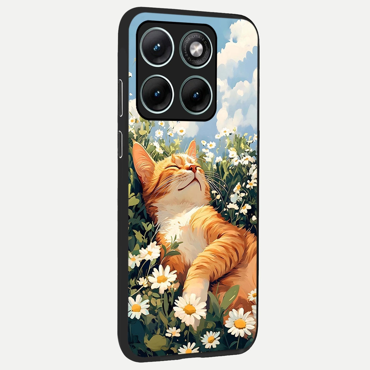 Cat And Flowers View back cover For Moto Edge 70 Fusion slim fit glass case with vibrant aesthetic design