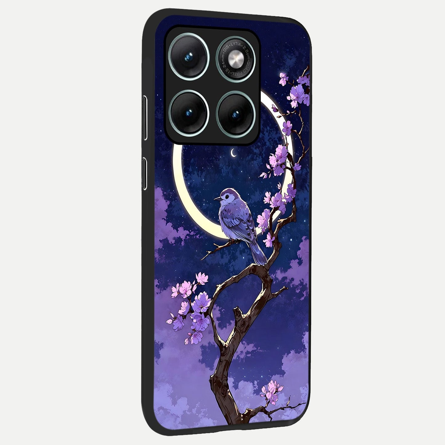 Celestial Bird Blossom back cover For Moto Edge 70 Fusion slim fit glass case with vibrant aesthetic design