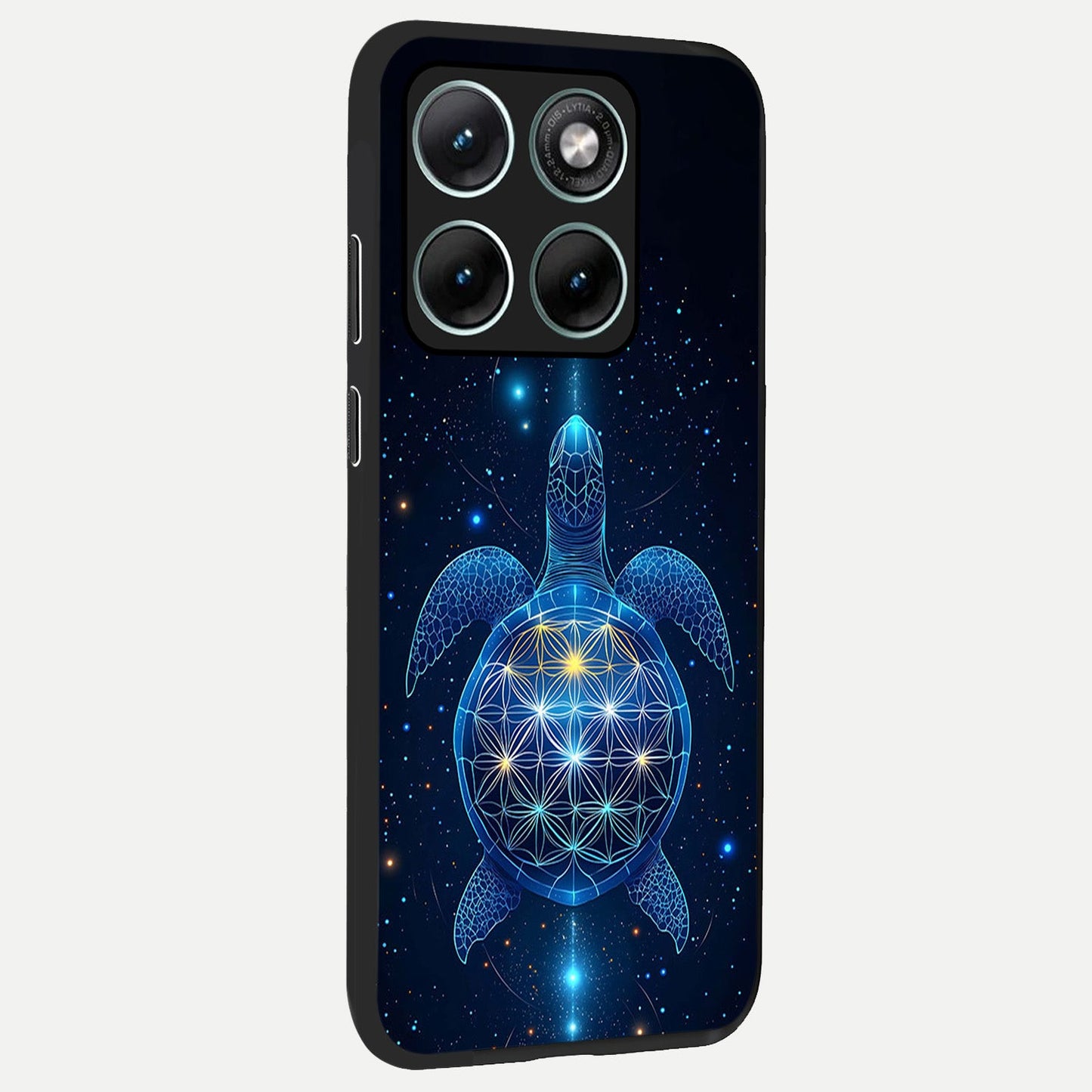 Crimson Blue Turtle back cover For Moto Edge 70 Fusion slim fit glass case with vibrant aesthetic design