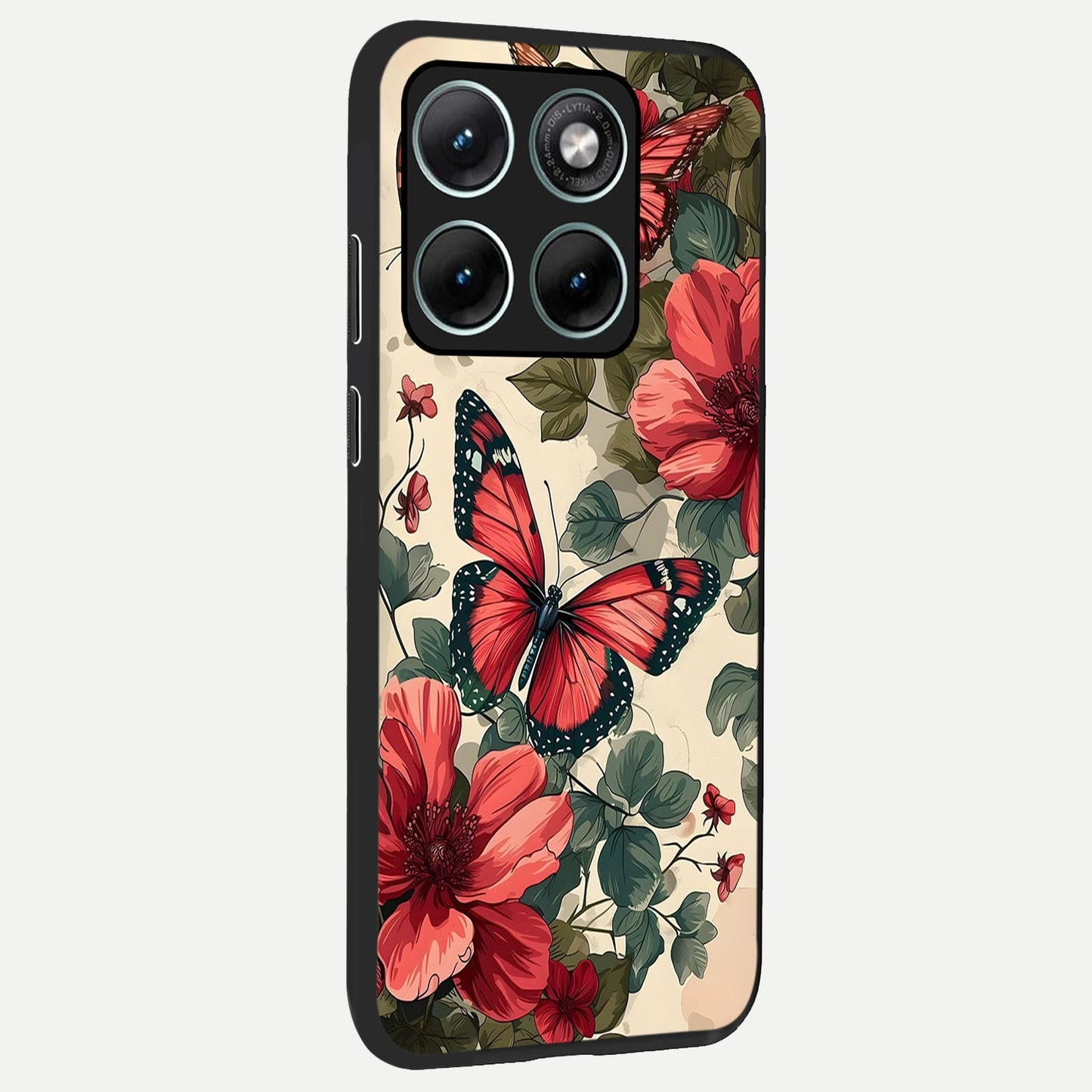 Crimson Butterfly Garden back cover For Moto Edge 70 Fusion slim fit glass case with vibrant aesthetic design