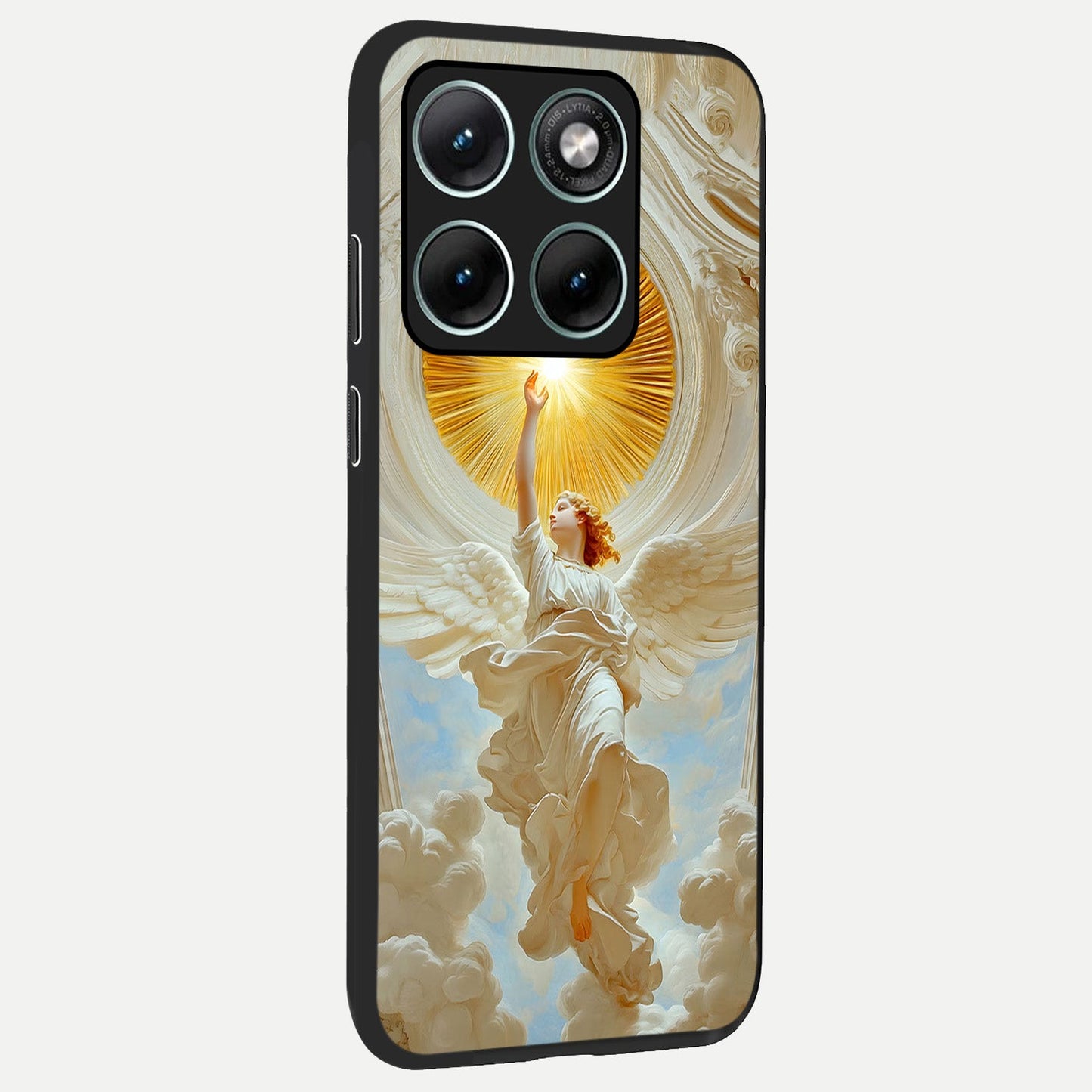 Divine Light Angel back cover For Moto Edge 70 Fusion slim fit glass case with vibrant aesthetic design