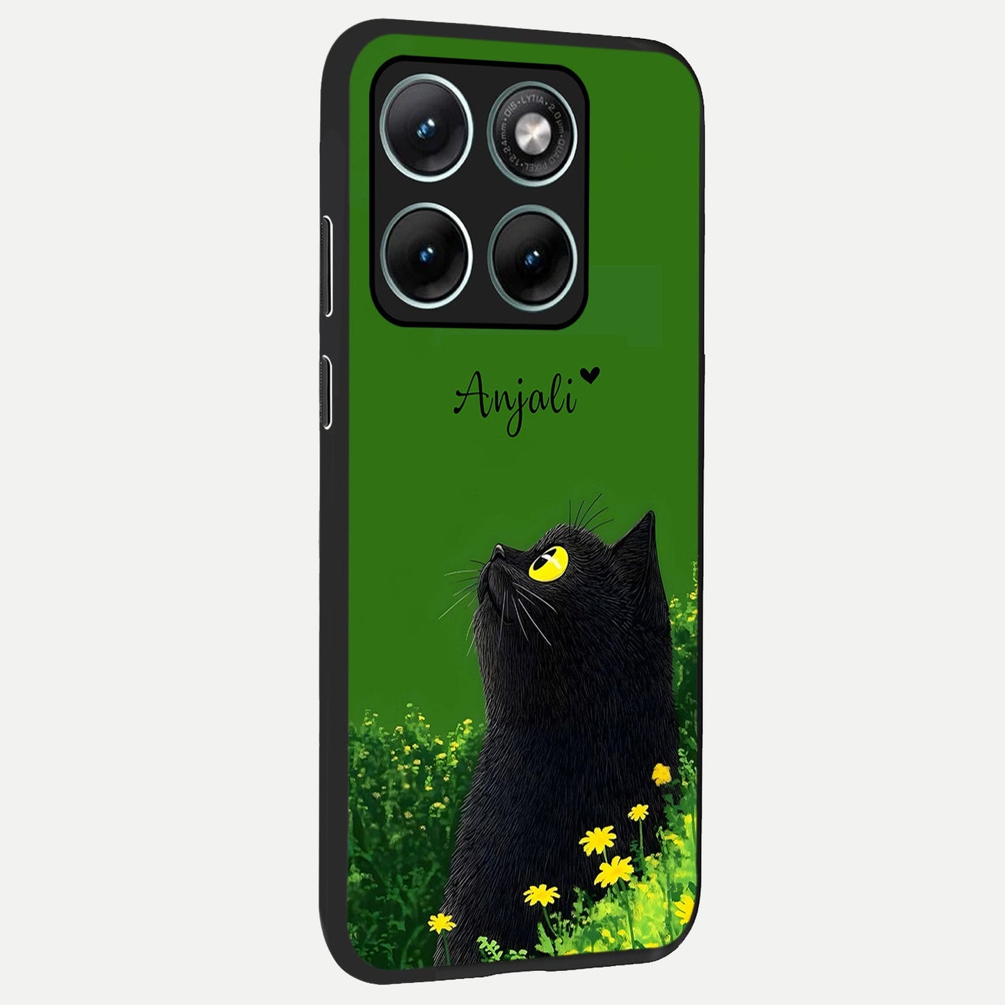 Emerald Cat Custom Name back cover For Moto Edge 70 Fusion slim fit glass case with vibrant aesthetic design