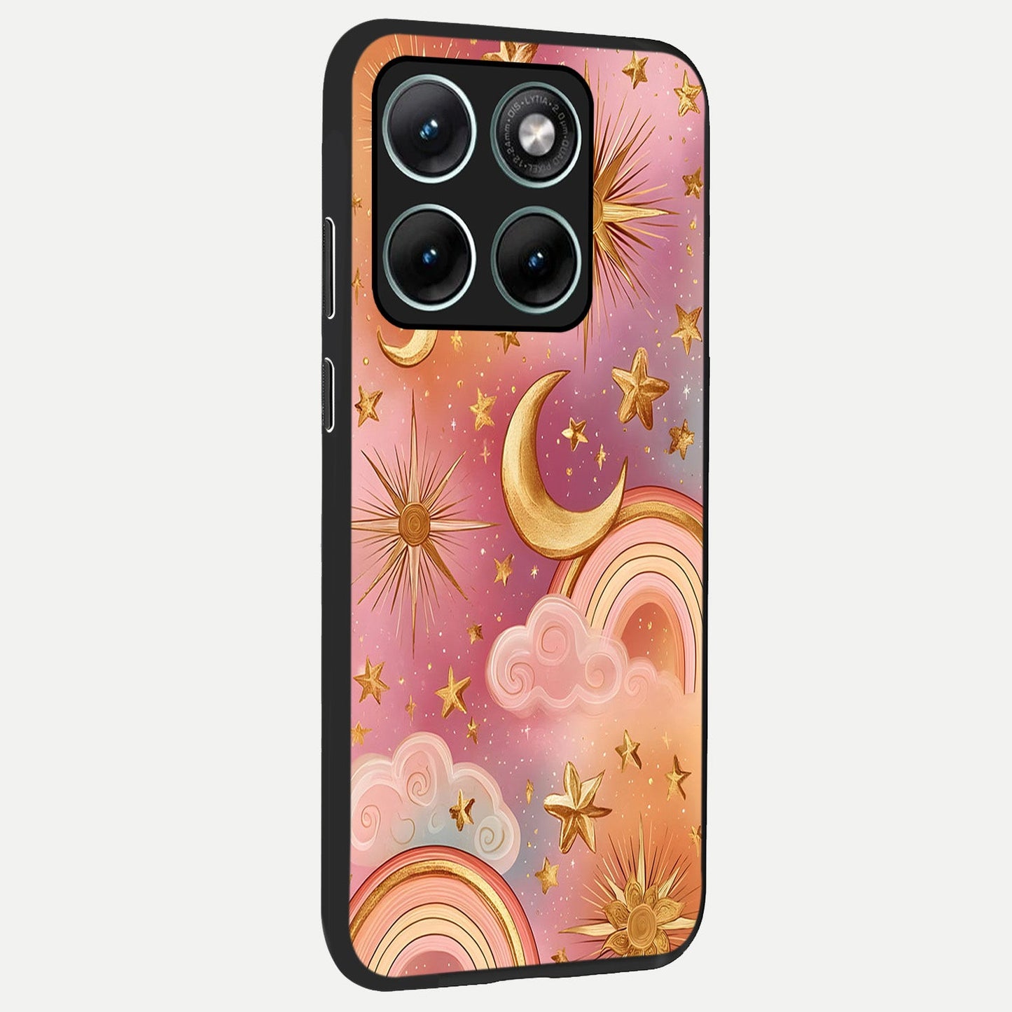 Golden Celestial Dreams back cover For Moto Edge 70 Fusion slim fit glass case with vibrant aesthetic design