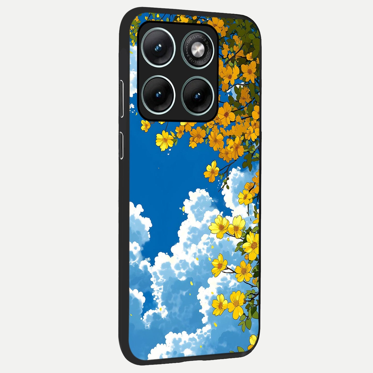 Golden Petal Sky back cover For Moto Edge 70 Fusion slim fit glass case with vibrant aesthetic design