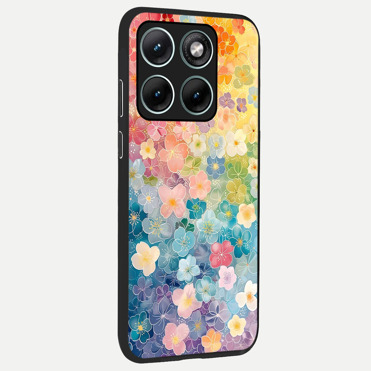 Rainbow Blossom Burst back cover For Moto Edge 70 Fusion slim fit glass case with vibrant aesthetic design
