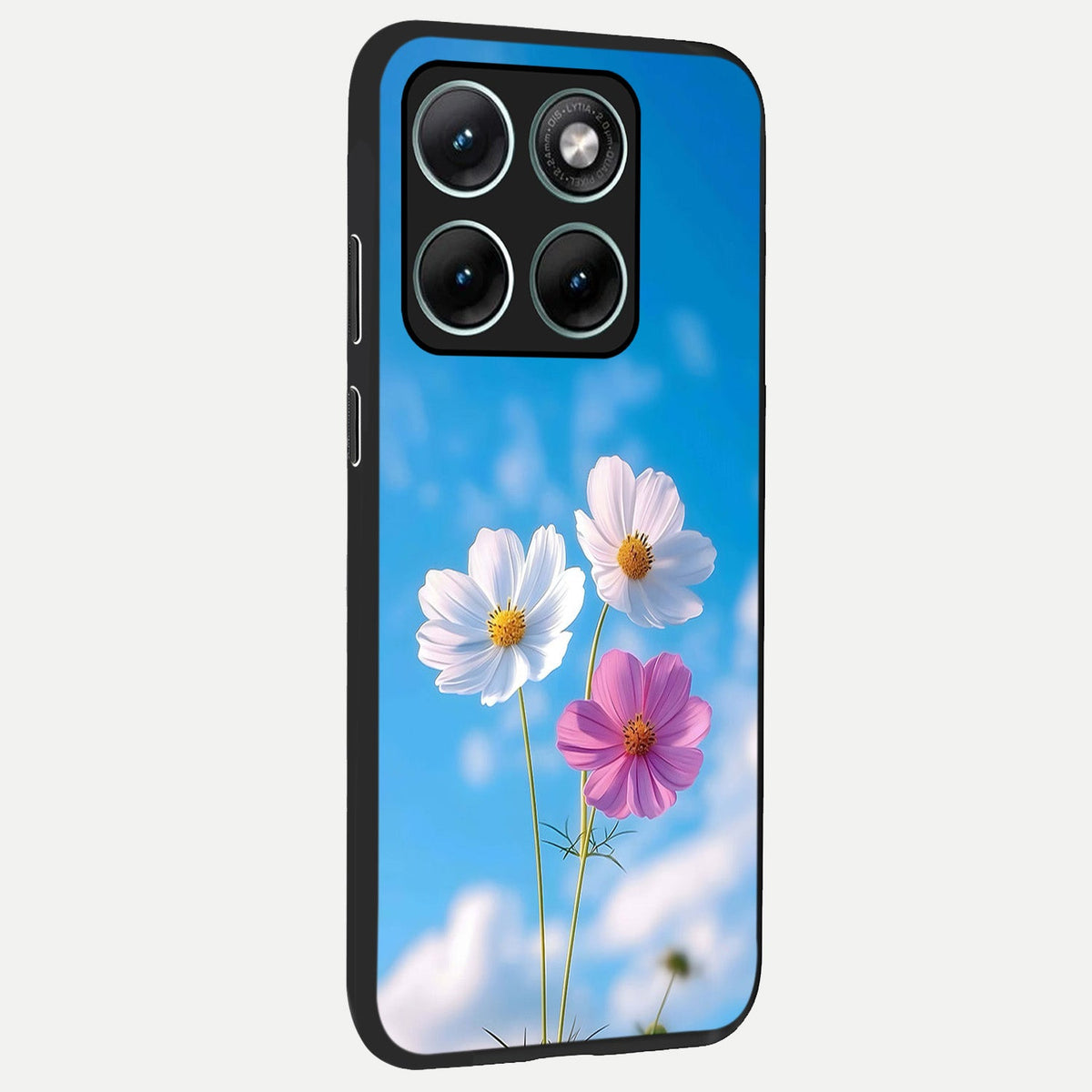 Tripple Flowers With Sky back cover For Moto Edge 70 Fusion slim fit glass case with vibrant aesthetic design