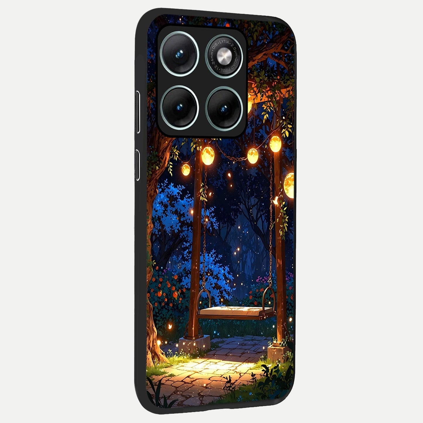 Twilight Garden Swing back cover For Moto Edge 70 Fusion slim fit glass case with vibrant aesthetic design