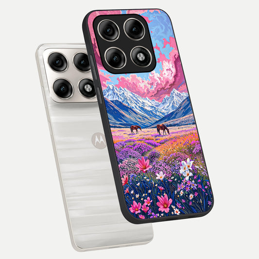 Blossom Valley Dream phone case For Moto Edge 70 Pro showing premium glass back cover with detailed artwork
