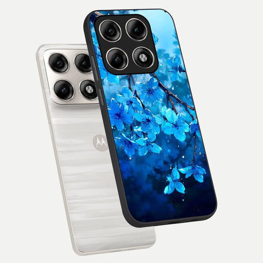 Blue Blossoms Branch phone case For Moto Edge 70 Pro showing premium glass back cover with detailed artwork