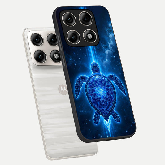 Blue Galaxy Turtle phone case For Moto Edge 70 Pro showing premium glass back cover with detailed artwork