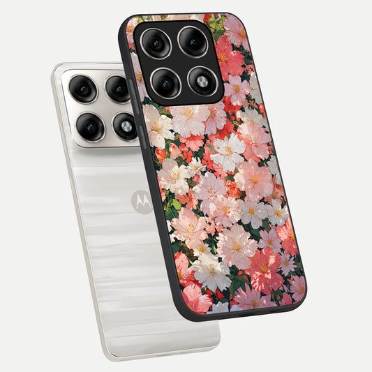 Blush Bloom Field phone case For Moto Edge 70 Pro showing premium glass back cover with detailed artwork