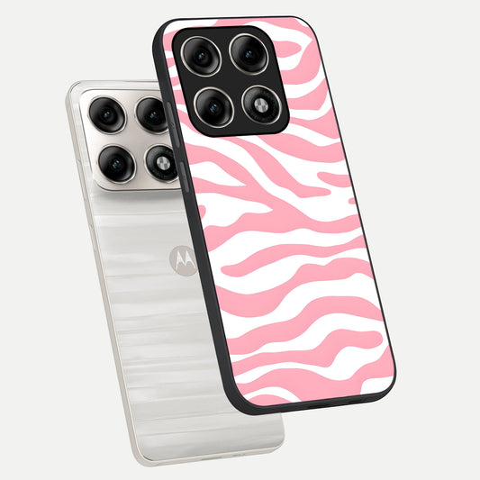 Blush Zebra Flow phone case For Moto Edge 70 Pro showing premium glass back cover with detailed artwork