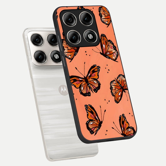 Coral Wing Butterfly phone case For Moto Edge 70 Pro showing premium glass back cover with detailed artwork