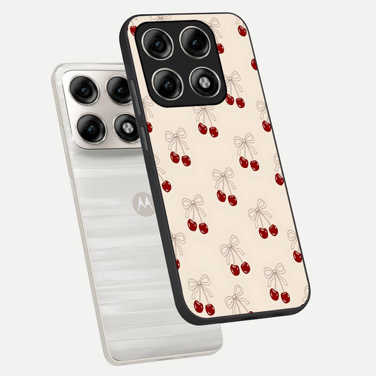 Cute Cherry Pattern phone case For Moto Edge 70 Pro showing premium glass back cover with detailed artwork