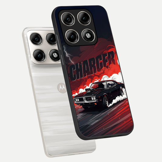 Dark Charger Fury phone case For Moto Edge 70 Pro showing premium glass back cover with detailed artwork