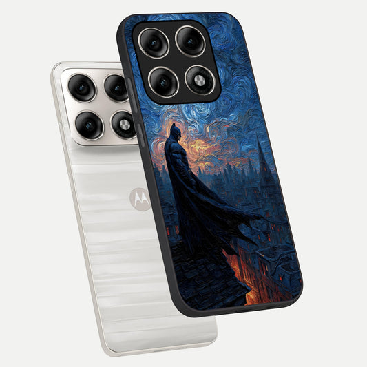 Dark Knight Dusk phone case For Moto Edge 70 Pro showing premium glass back cover with detailed artwork