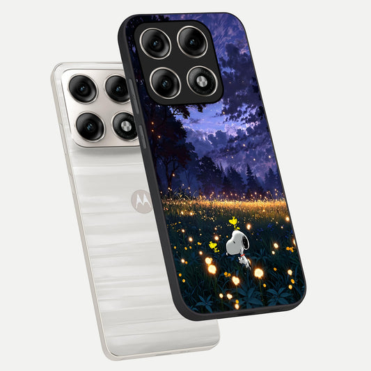 Firefly Meadow Magic phone case For Moto Edge 70 Pro showing premium glass back cover with detailed artwork