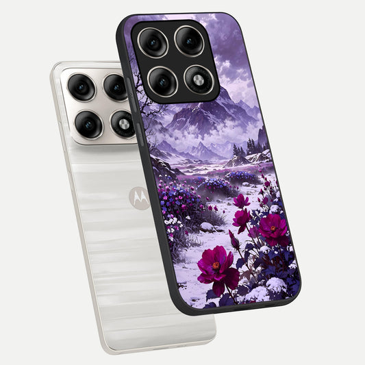 Flower Mountain View phone case For Moto Edge 70 Pro showing premium glass back cover with detailed artwork