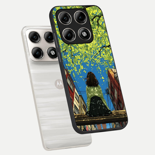 Golden Leaves Glow phone case For Moto Edge 70 Pro showing premium glass back cover with detailed artwork