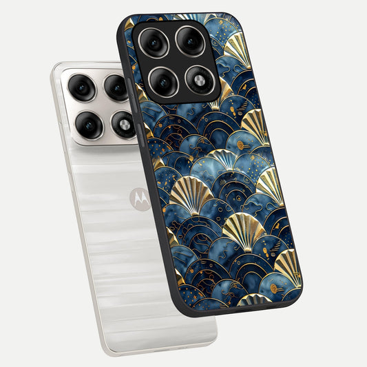 Golden Wave Luxe phone case For Moto Edge 70 Pro showing premium glass back cover with detailed artwork