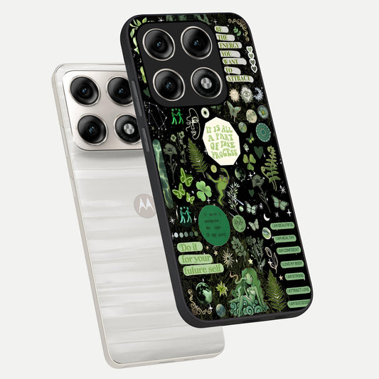 Green Mandala Pattern phone case For Moto Edge 70 Pro showing premium glass back cover with detailed artwork