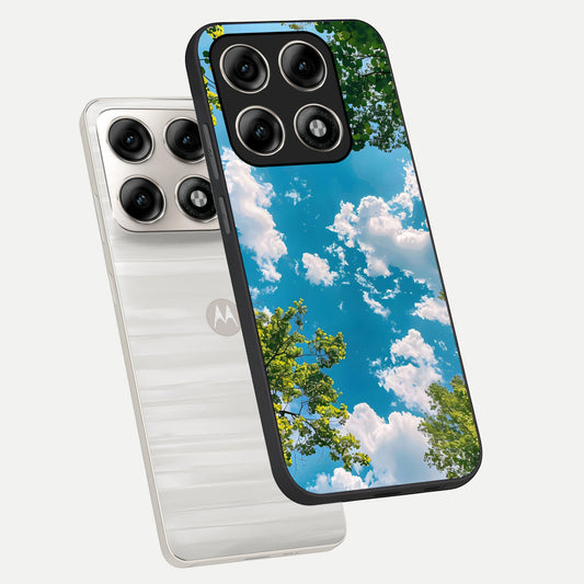 Green Moon Energy phone case For Moto Edge 70 Pro showing premium glass back cover with detailed artwork