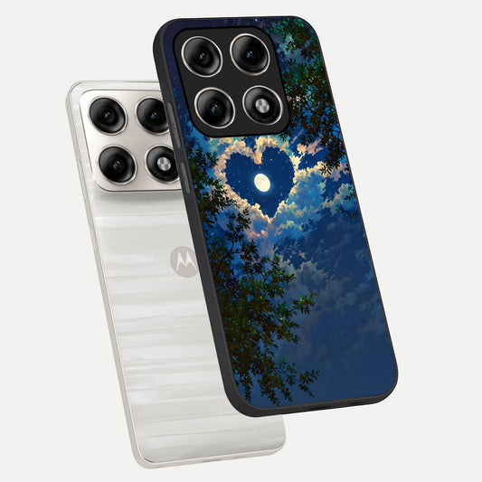 Heart With Moon Sky phone case For Moto Edge 70 Pro showing premium glass back cover with detailed artwork