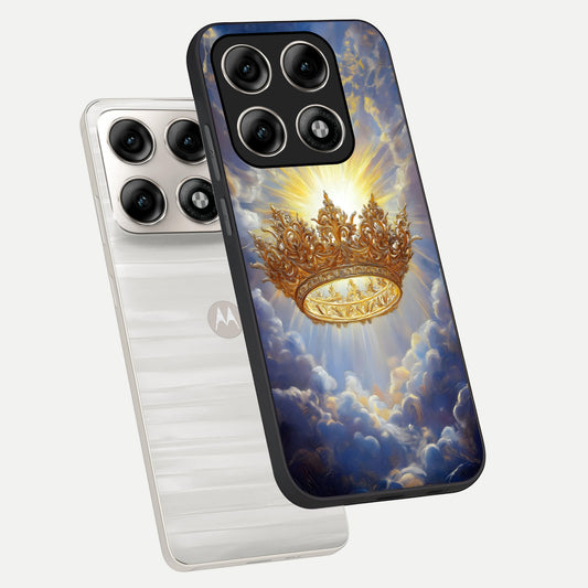 Heavenly Crown Light phone case For Moto Edge 70 Pro showing premium glass back cover with detailed artwork