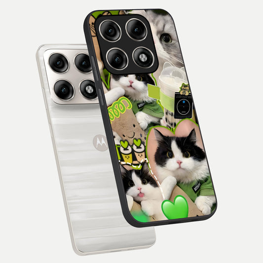 Matcha Cats Mood phone case For Moto Edge 70 Pro showing premium glass back cover with detailed artwork
