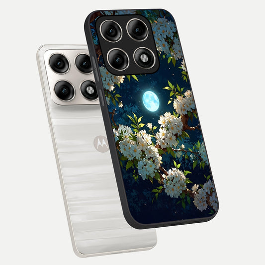 Moonlit Blossom Dream phone case For Moto Edge 70 Pro showing premium glass back cover with detailed artwork