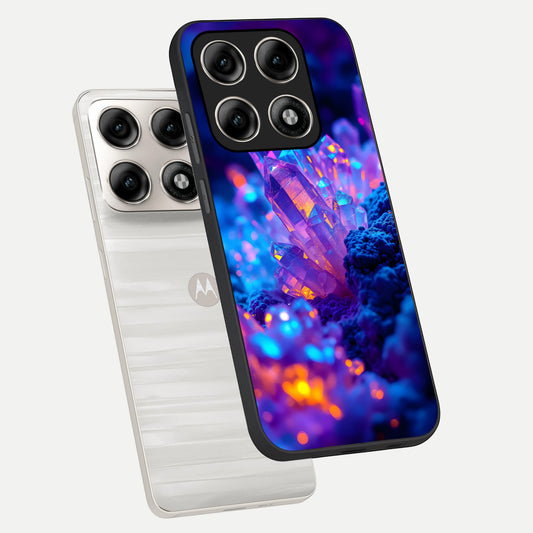 Neon Aura Shards phone case For Moto Edge 70 Pro showing premium glass back cover with detailed artwork