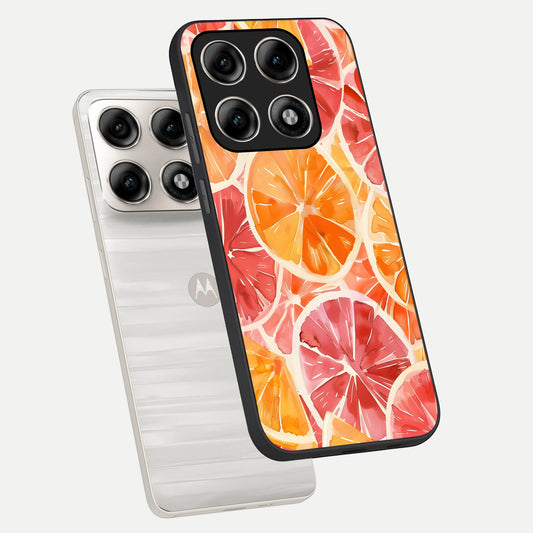 Orange Fruits Pattern phone case For Moto Edge 70 Pro showing premium glass back cover with detailed artwork
