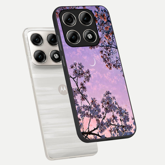 Purple Serenity Moon phone case For Moto Edge 70 Pro showing premium glass back cover with detailed artwork