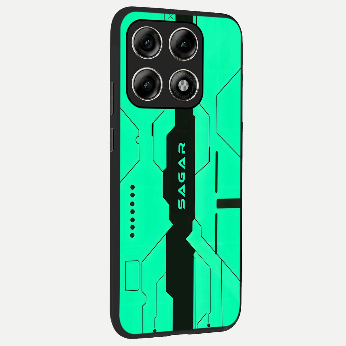 Aqua Tech CYBERPUNK Custom Name back cover For Moto Edge 70 Pro slim fit glass case with vibrant aesthetic design