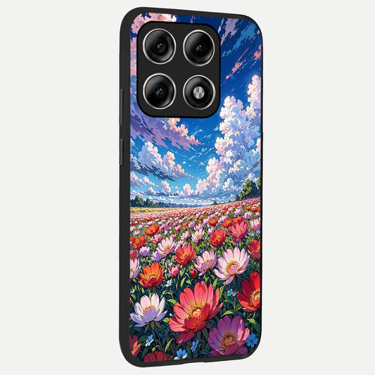 Blossom Sky Field back cover For Moto Edge 70 Pro slim fit glass case with vibrant aesthetic design