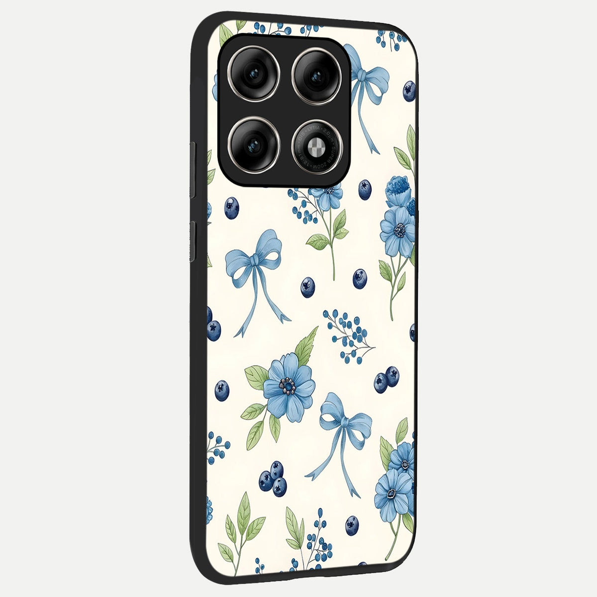 Blue Flower And Bow back cover For Moto Edge 70 Pro slim fit glass case with vibrant aesthetic design