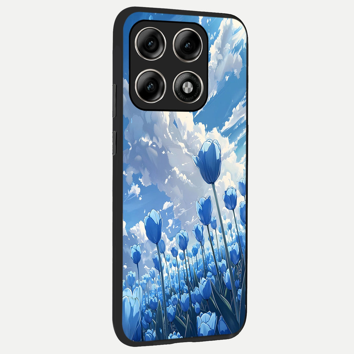 Blue Tulip Clouds back cover For Moto Edge 70 Pro slim fit glass case with vibrant aesthetic design
