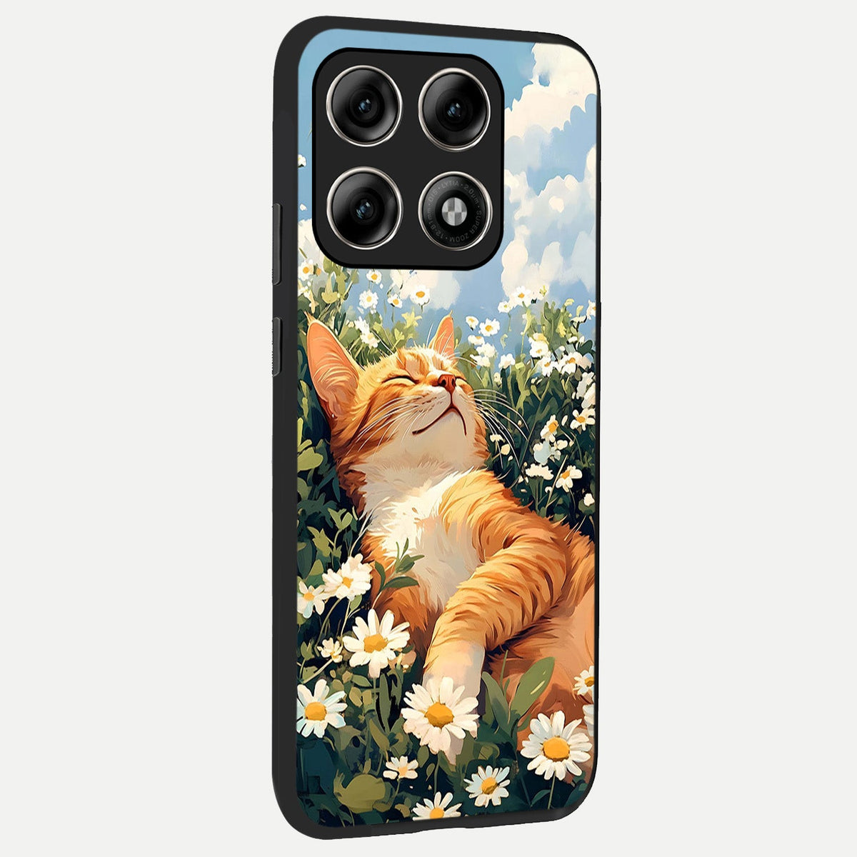 Cat And Flowers View back cover For Moto Edge 70 Pro slim fit glass case with vibrant aesthetic design