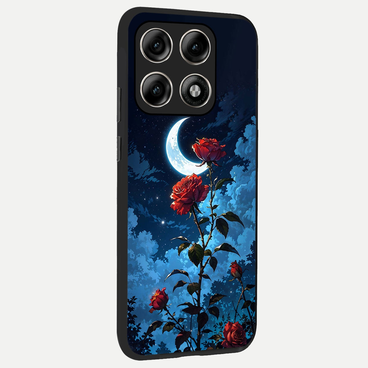 Crimson Rose Moon back cover For Moto Edge 70 Pro slim fit glass case with vibrant aesthetic design
