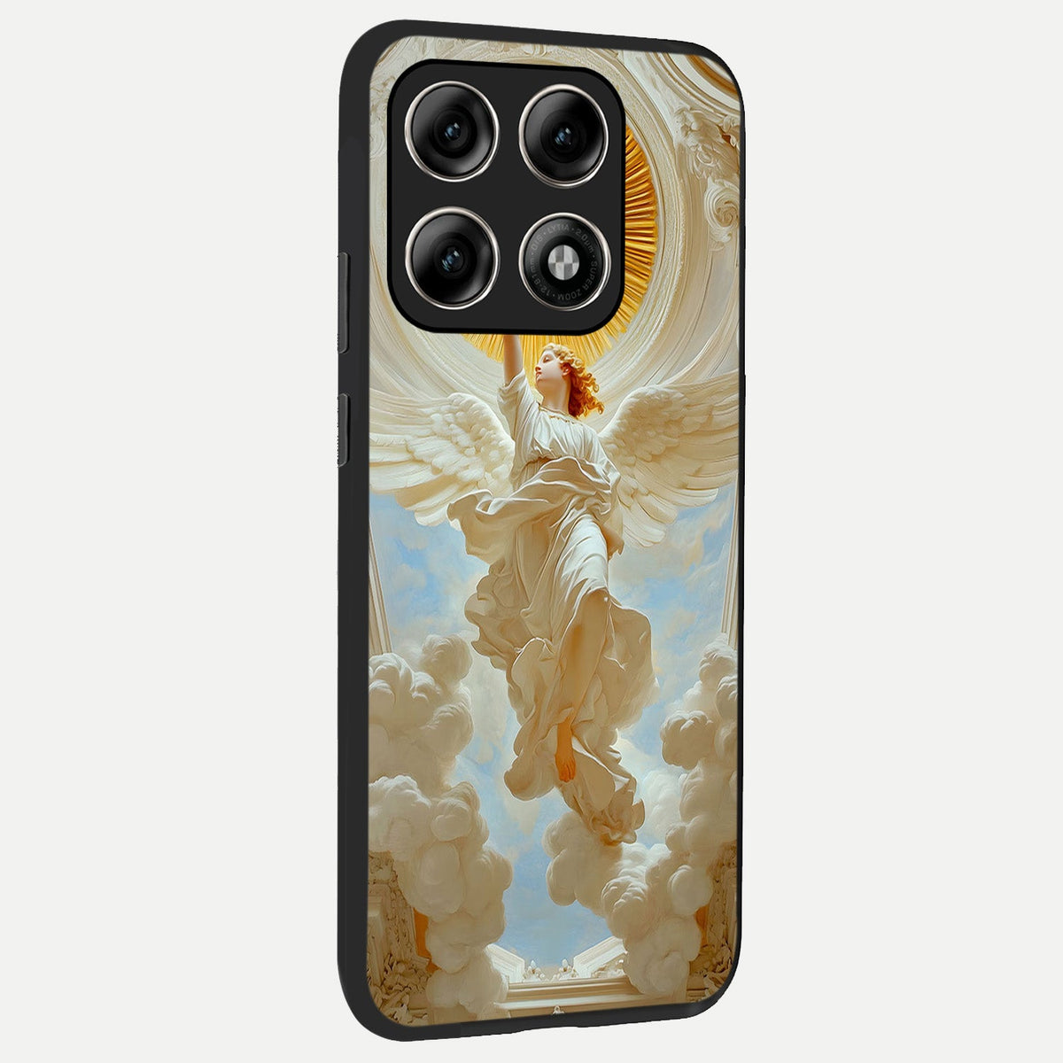Divine Light Angel back cover For Moto Edge 70 Pro slim fit glass case with vibrant aesthetic design