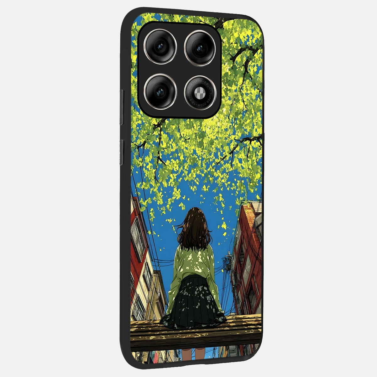 Golden Leaves Glow back cover For Moto Edge 70 Pro slim fit glass case with vibrant aesthetic design