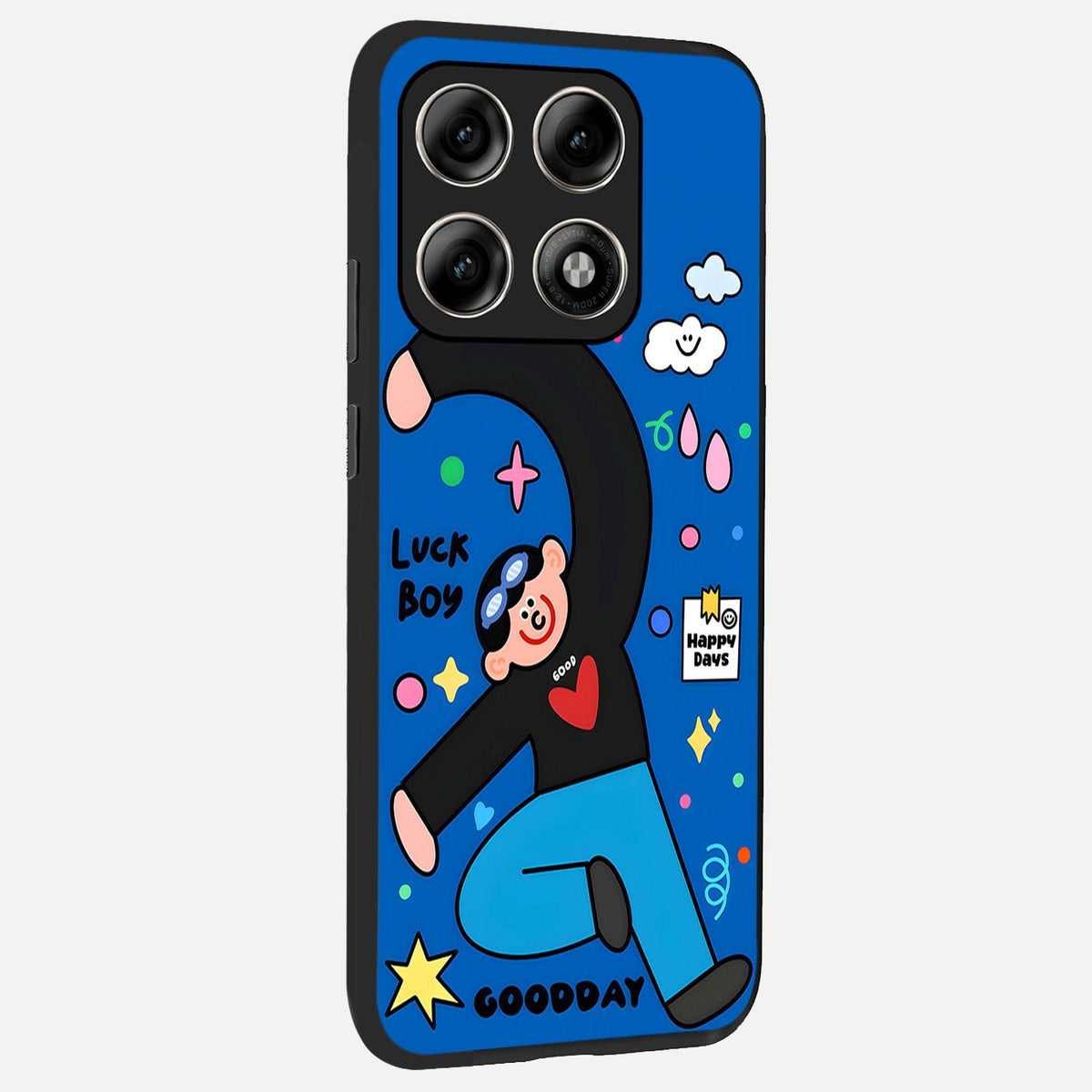 Happy Luck Vibe back cover For Moto Edge 70 Pro slim fit glass case with vibrant aesthetic design