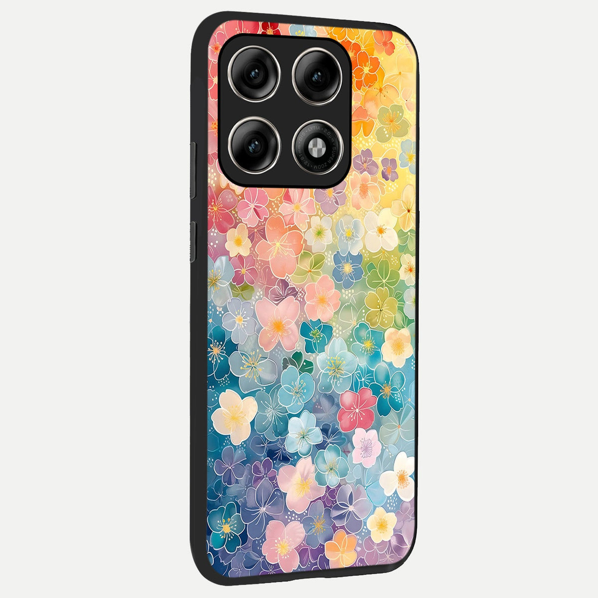 Rainbow Blossom Burst back cover For Moto Edge 70 Pro slim fit glass case with vibrant aesthetic design