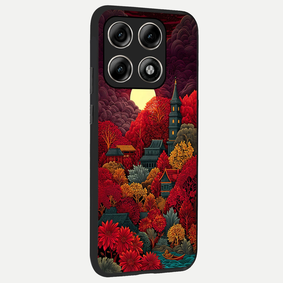 Scarlet Autumn Temple back cover For Moto Edge 70 Pro slim fit glass case with vibrant aesthetic design