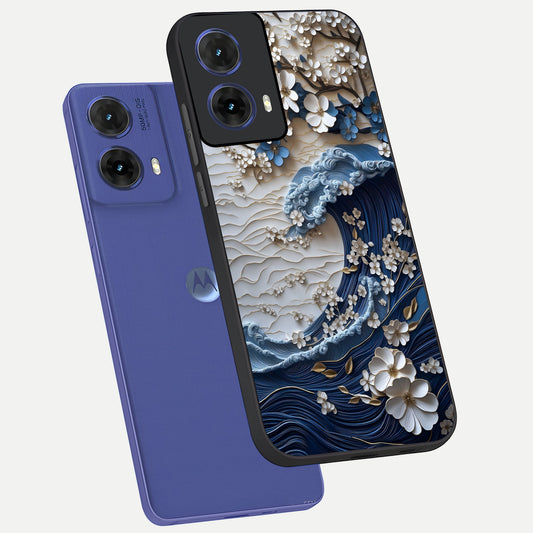 Blossom Wave Art phone case For Moto G85 showing premium glass back cover with detailed artwork