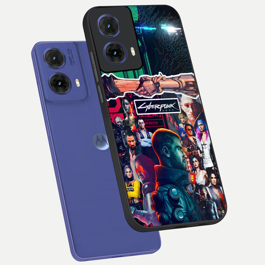 CYBERPUNK Legacy phone case For Moto G85 showing premium glass back cover with detailed artwork